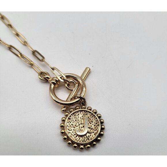 Women's Initial Necklace Gold Plated Paperclip Link Chain Necklace Coin Letter " - Picture 1 of 7